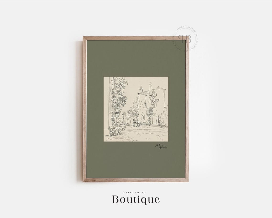 Italian Courtyard Vintage Architectural Sketch Drawing Wall Art