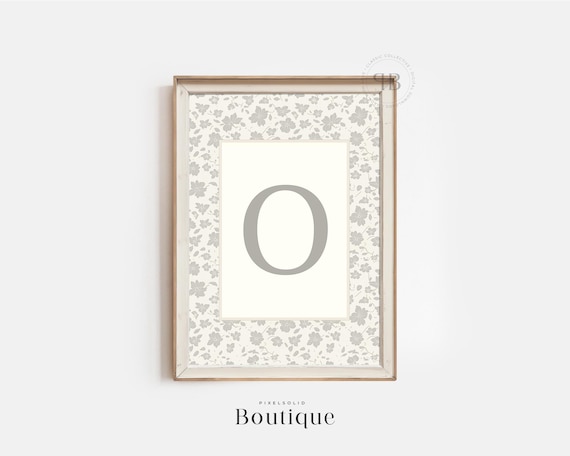 Elegant Letter O Monogram Grey Floral Initial Nursery Wall Art
