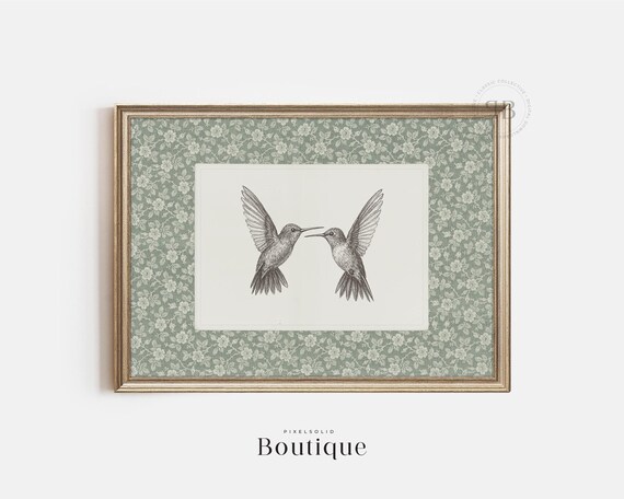 Hummingbird Illustration Black Ink Bird Drawing Botanical Wall Art Nature Sketch Decor Vintage Style No721