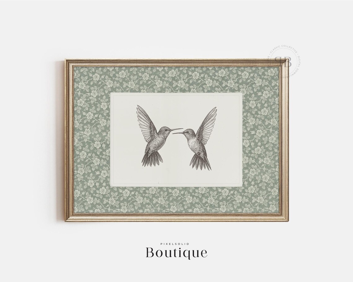 Hummingbird Illustration Black Ink Bird Drawing Botanical Wall Art Nature Sketch Decor Vintage Style No721