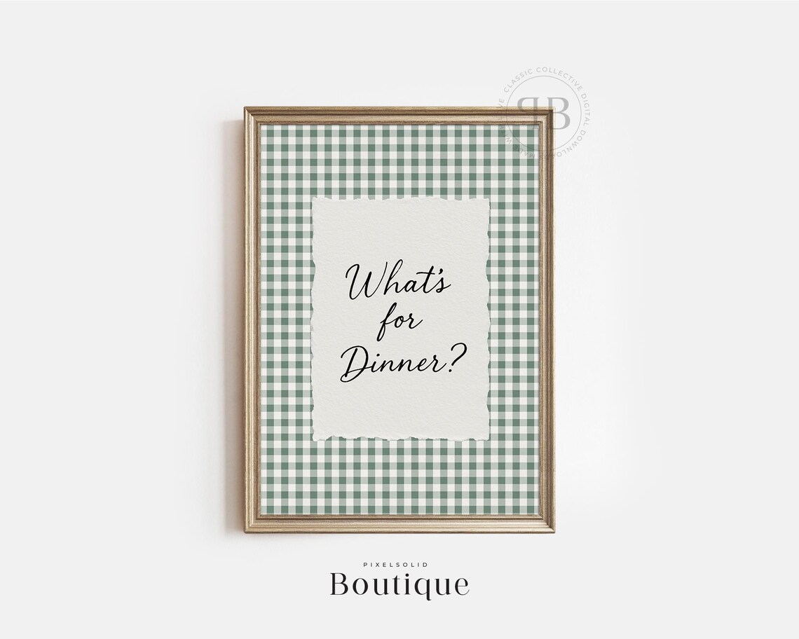 Farmhouse Kitchen Quote Wall Art, Rustic Green Gingham