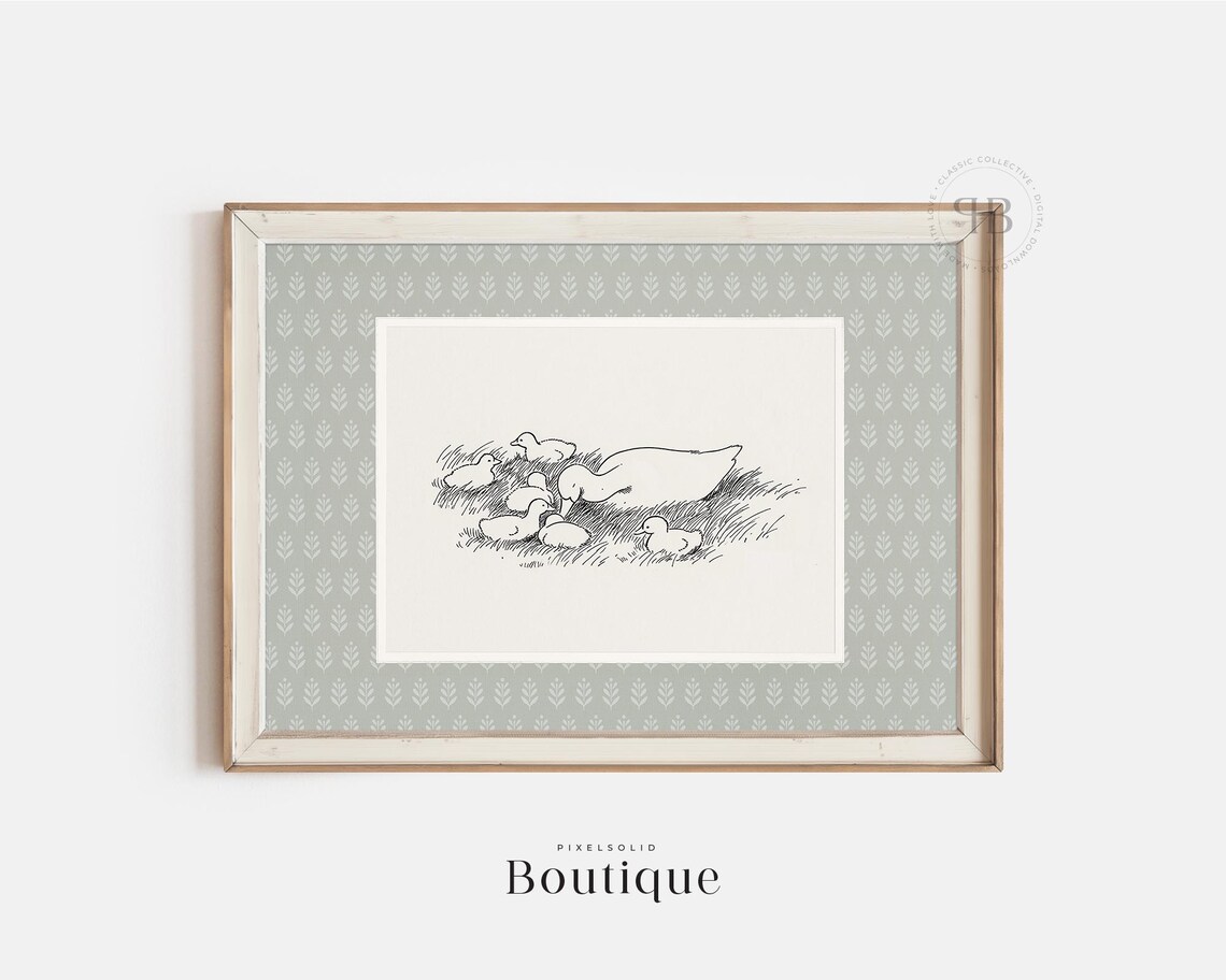 Duck Family Line Drawing Minimalist Nursery Farm Animal Print