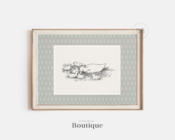 Duck Family Line Drawing Minimalist Nursery Farm Animal Print