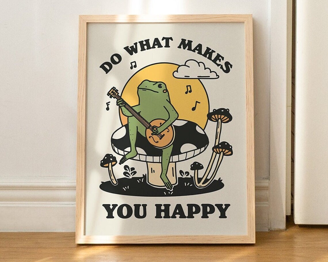 Do What Makes You Happy Guitar Frog Mushroom Colorful Poster