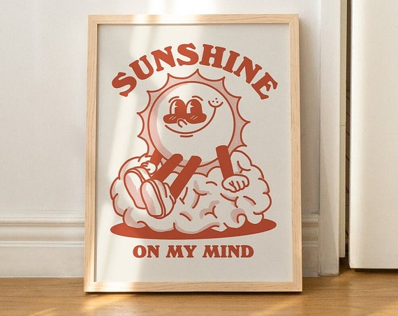 Retro Sun Wall Art Cute Quote Wall Print Trendy Print 80s Wall Decor Gallery Wall Prints Art Prints