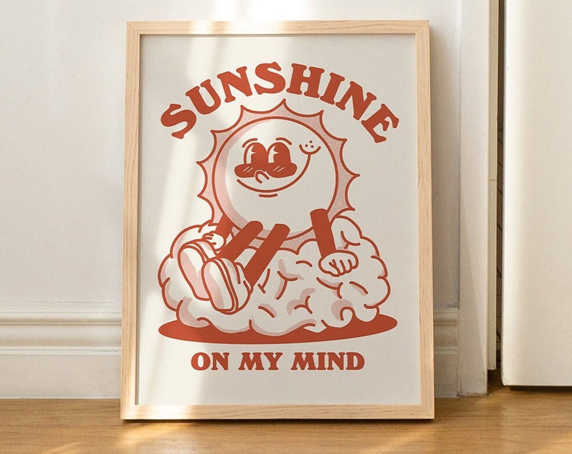 Retro Sun Wall Art Cute Quote Wall Print Trendy Print 80s Wall Decor Gallery Wall Prints Art Prints
