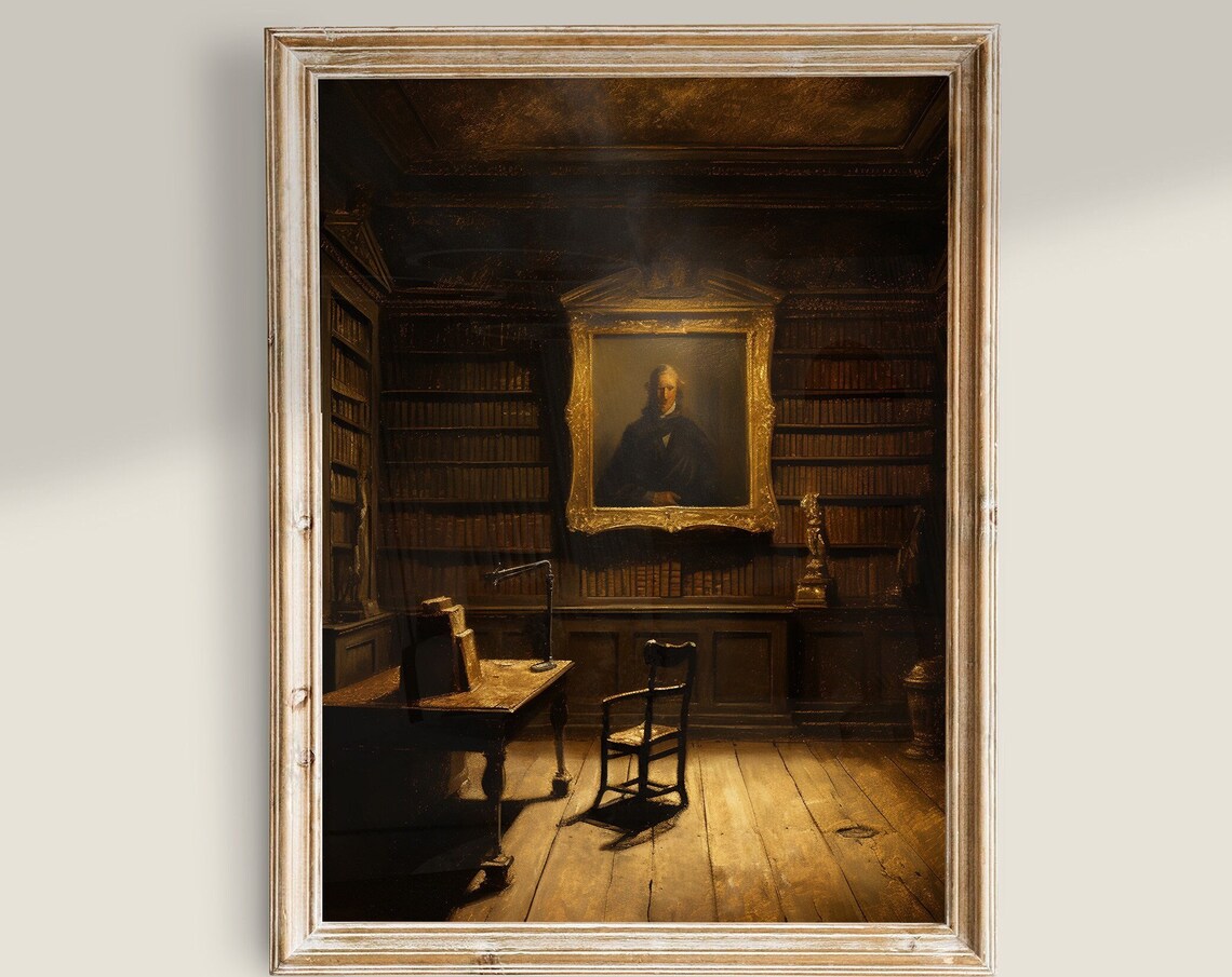 Vintage Library Print, Dark Academia Victorian Wall Art