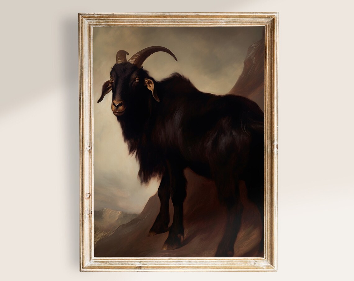 Black Goat Art Print, Dark Academia Decor