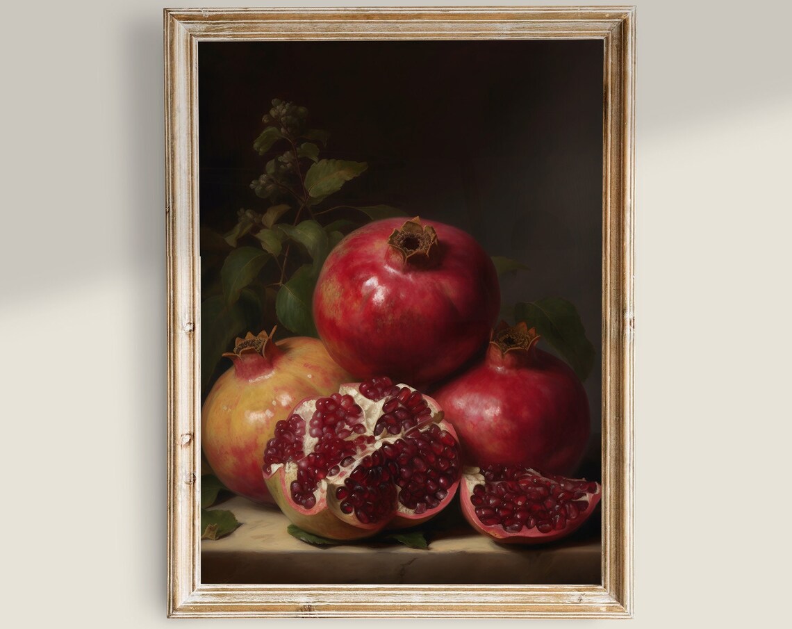 Vintage Kitchen Still Life Pomegranate Art, Farmhouse - Image 3