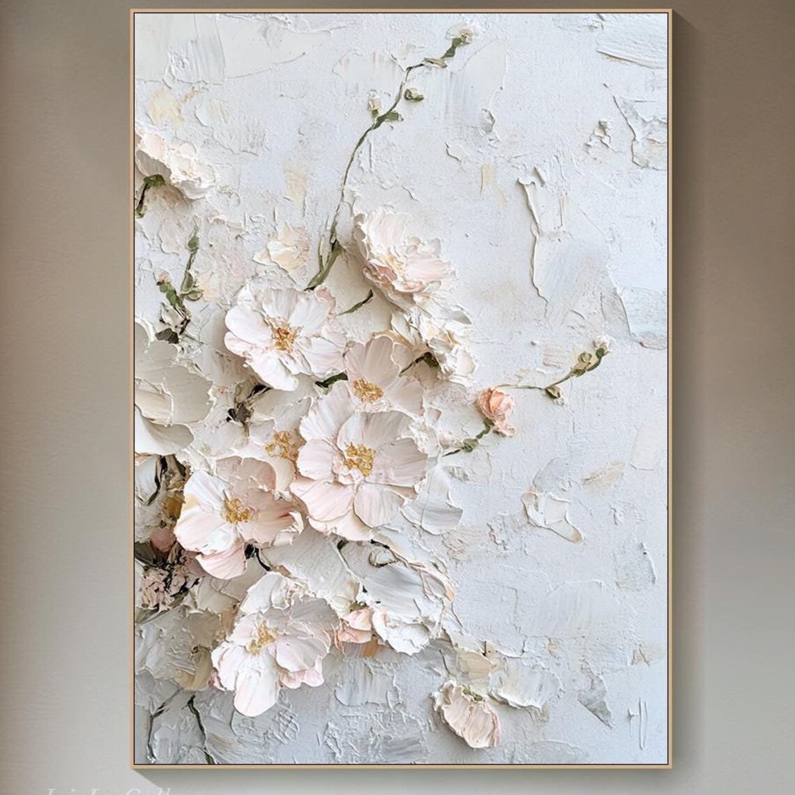 3D Textured Floral Diptych Wall Art Print, Neutral Tone