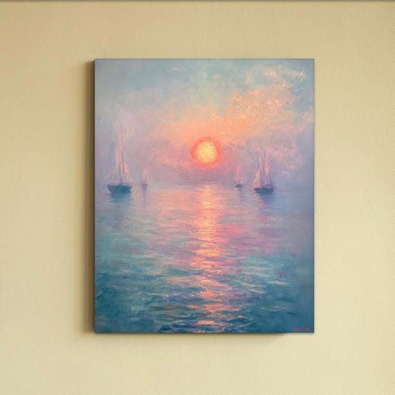 Inspired By Claude Monets Impression Sunrise 1872 Canvas Wall Art Print Monet Antique Vintage Decor Seascape