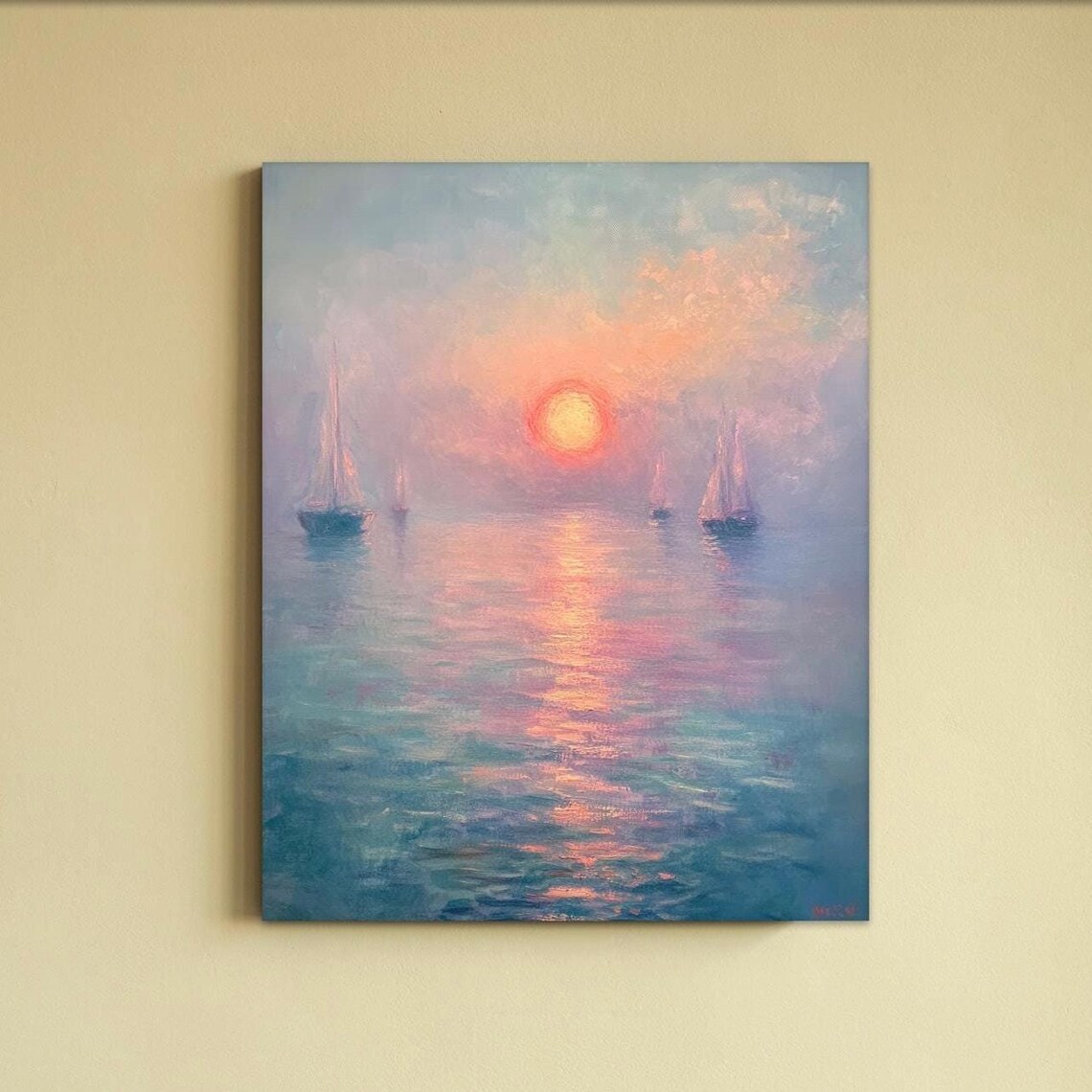 Impression Sunrise Sailboats Seascape Monet Style Art Poster