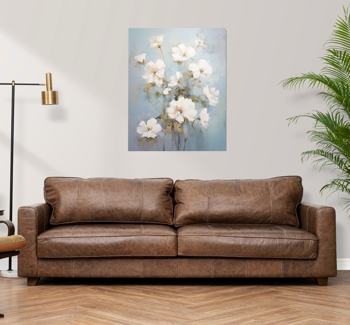 Delicate White Wildflowers on Soft Blue Background Floral Art Poster - Image 3