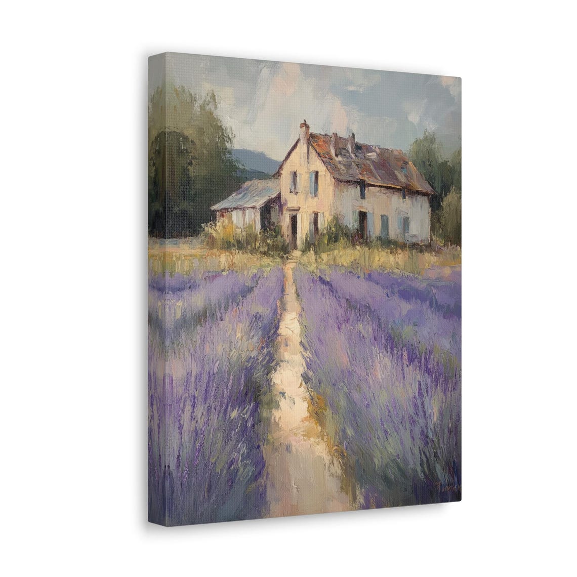 Stone Cottage Poster with a Lavender Field Path in Rustic French Style - Image 4