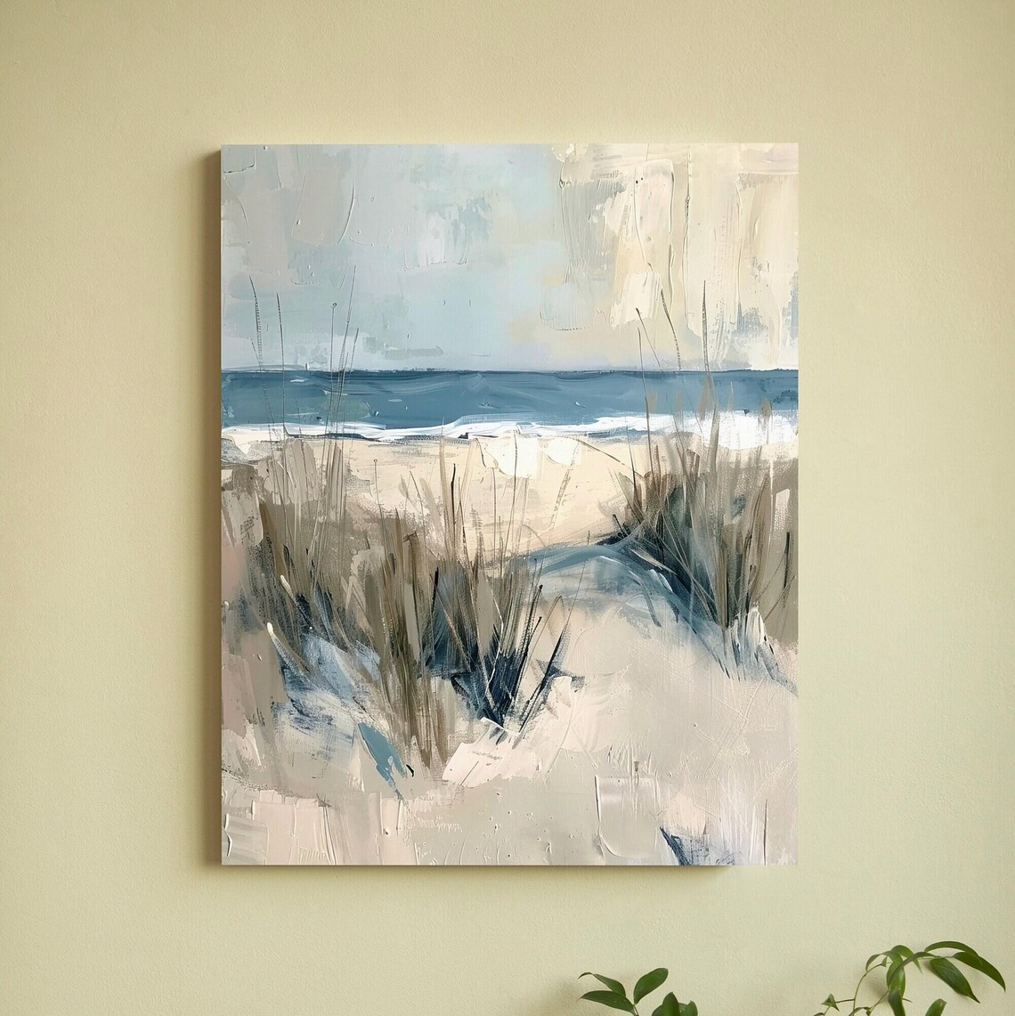 Abstract Coastal Dunes Grass Blue Sea Neutral Modern Beach Art Poster