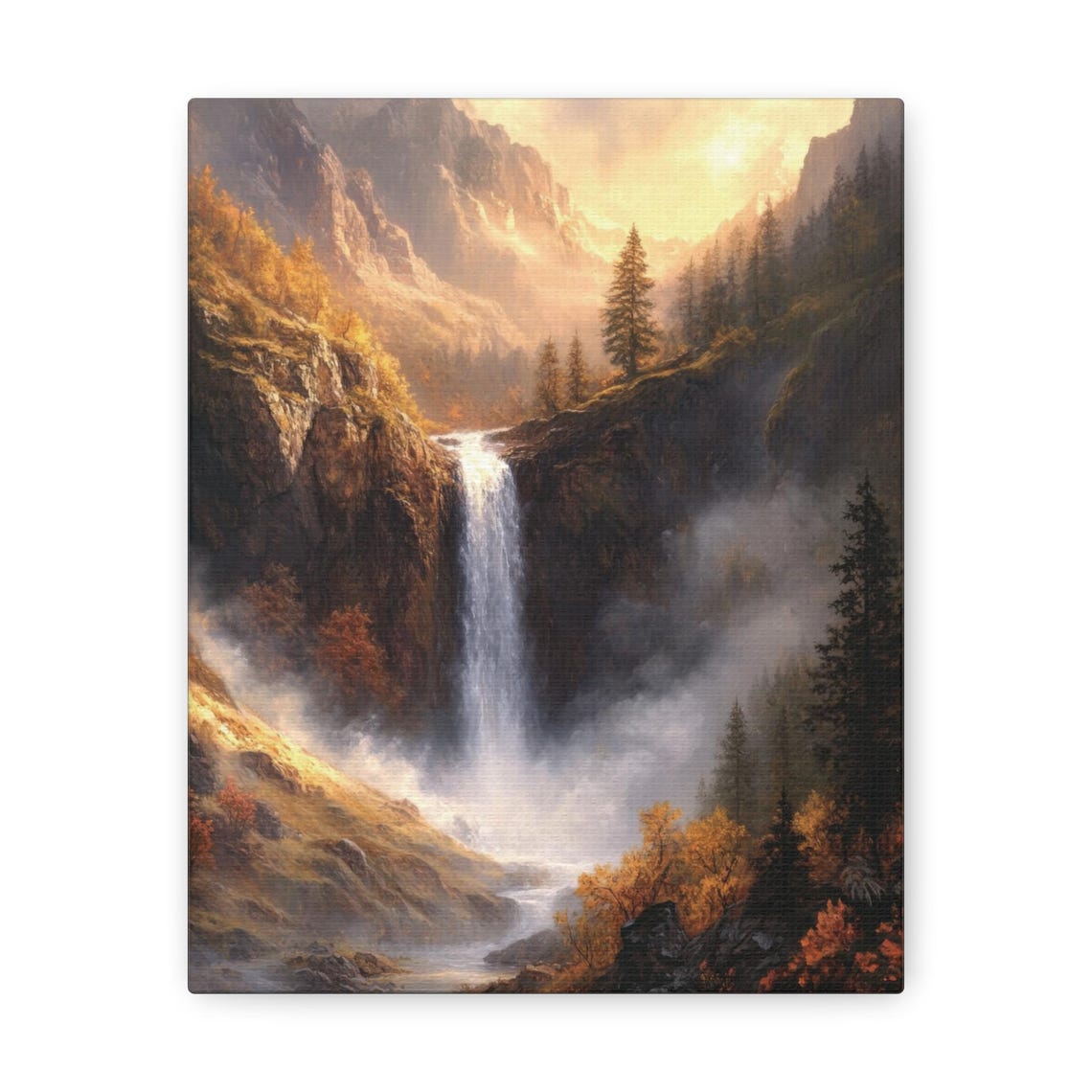 Sunset Mountain Waterfall Misty Autumn Forest Landscape Poster - Image 3