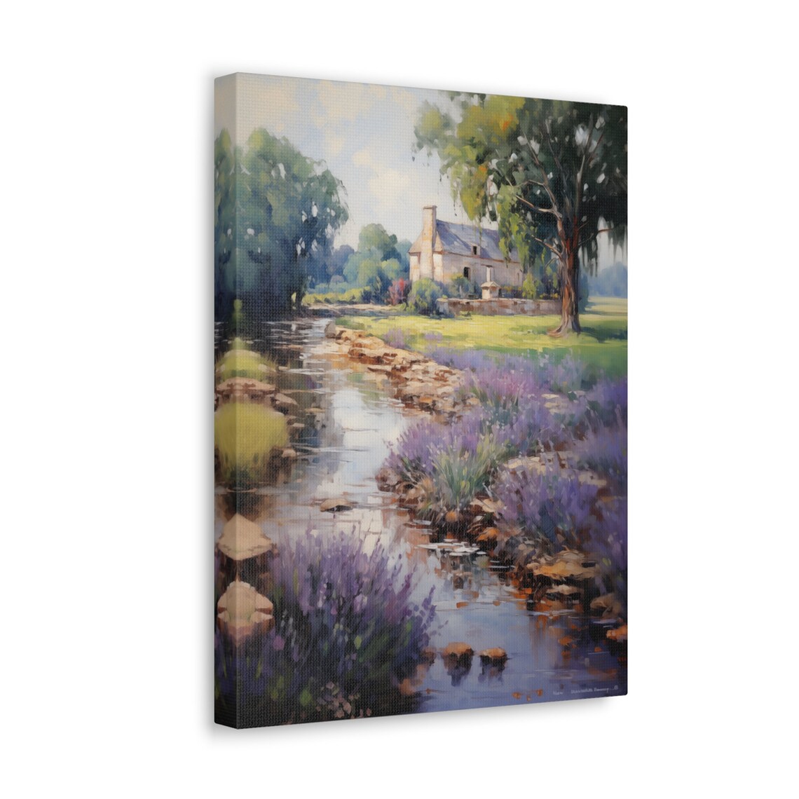 Lavender Stream Countryside Cottage French Floral Landscape Poster - Image 3