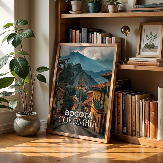Bogot Colombia Cityscape Print Monserrate Hill Travel Poster