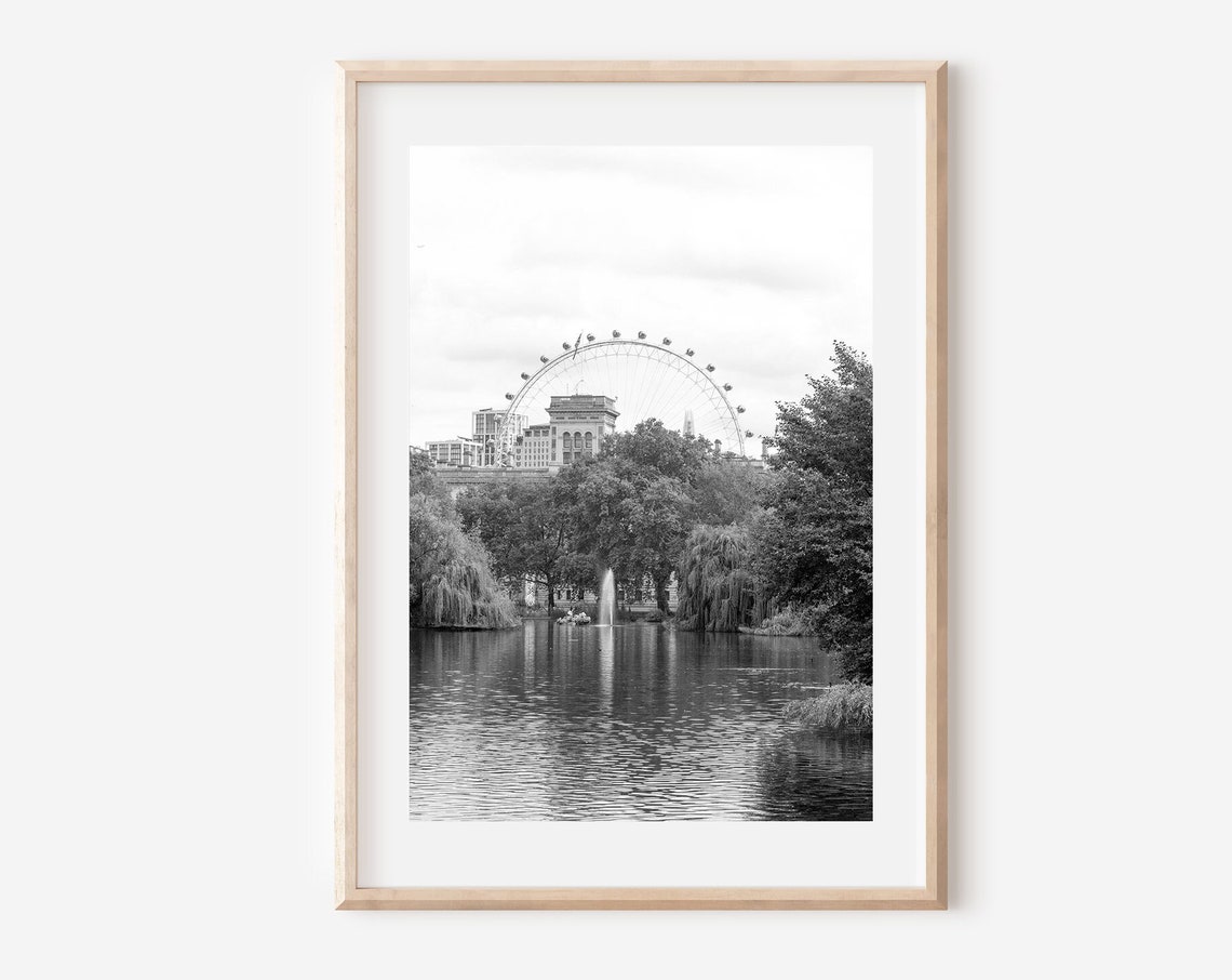 London Eye Over St James's Park Lake Black and White Photo Poster