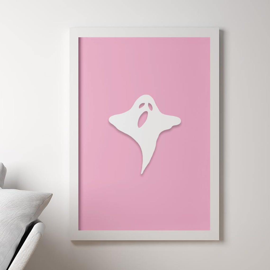 Pink Halloween Wall Art Cute Spooky Minimalist Print Pastel Gothic Holiday Dcor Creepy Artwork Framed Or Unframed Poster