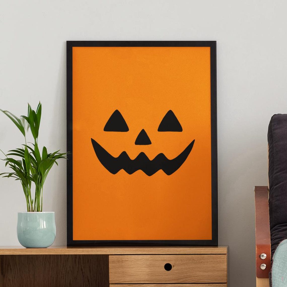 Cute Scary Pumpkin Face Halloween Spooky Home Decor Art Poster
