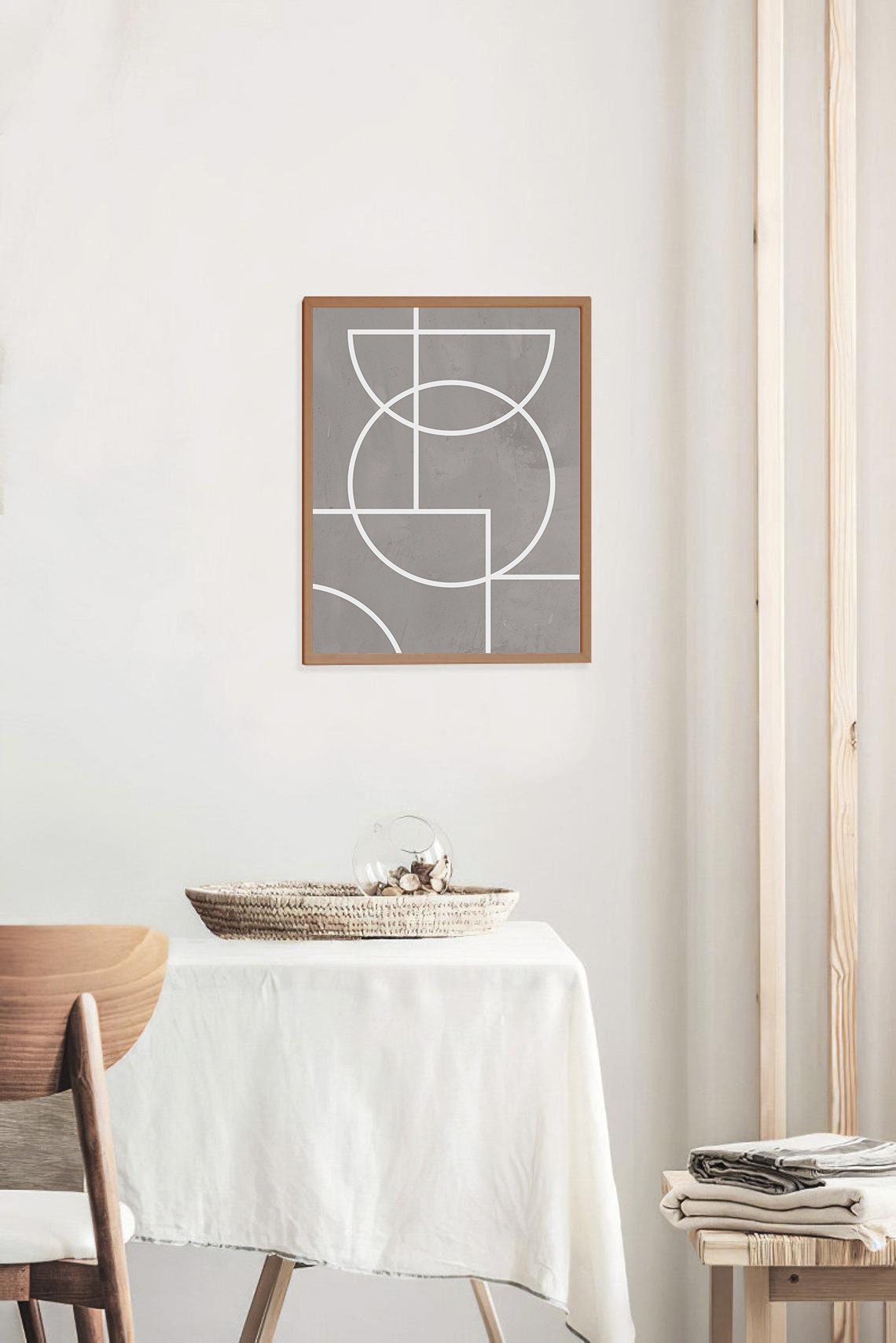 Gray Geometric Line Art White Circles Mid Century Modern Print - Image 2