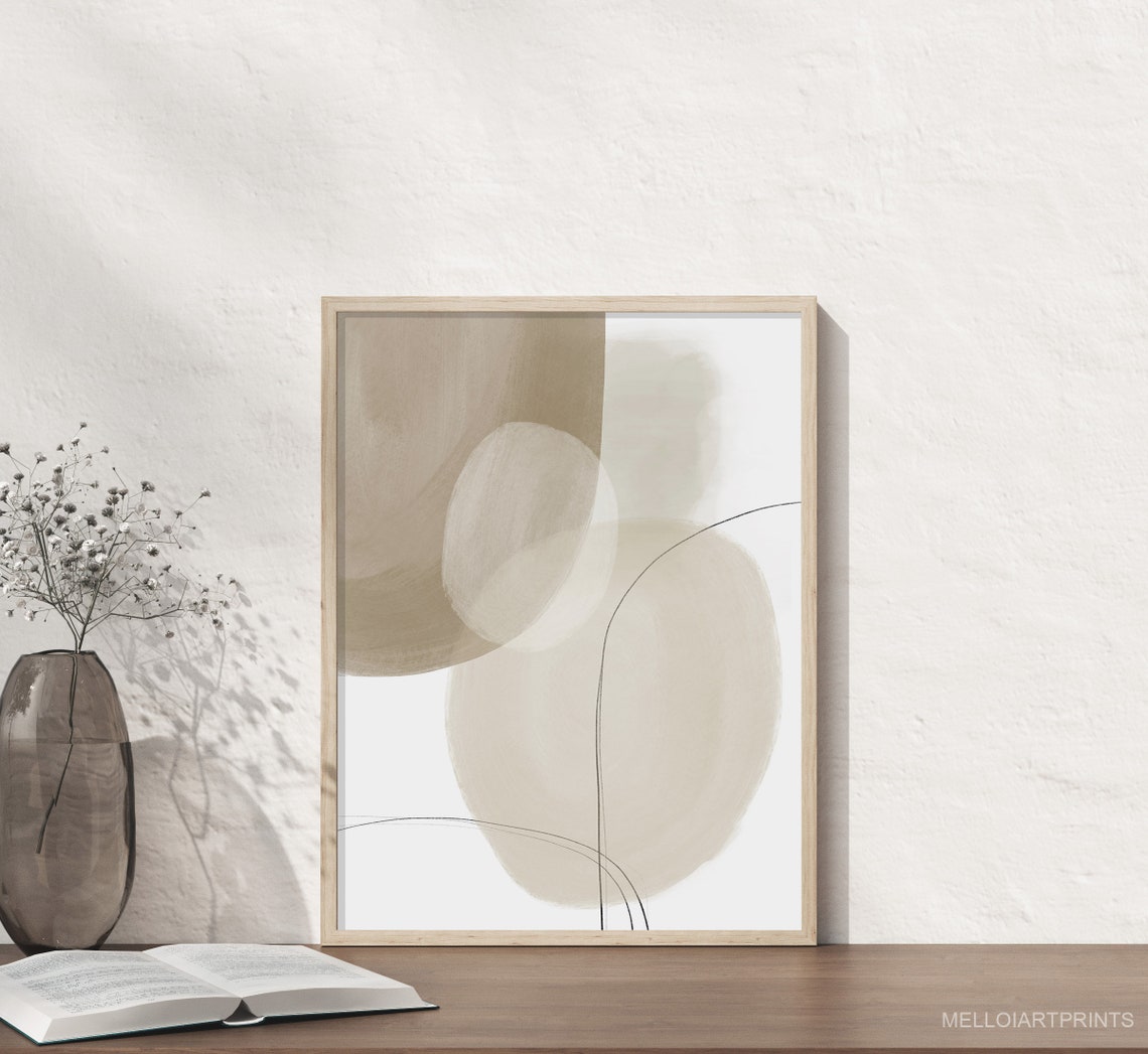 Soft Neutral Beige Overlapping Brushstrokes Abstract Art Poster - Image 2