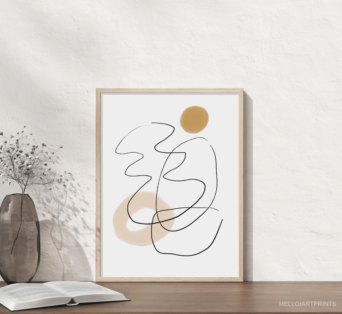 Minimalist Black Line Drawing Beige Circles Neutral Wall Art - Image 3