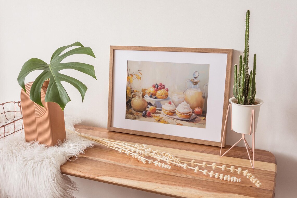Autumn Dessert Still Life With Pastries Cream and Fruit Rustic Poster - Image 2