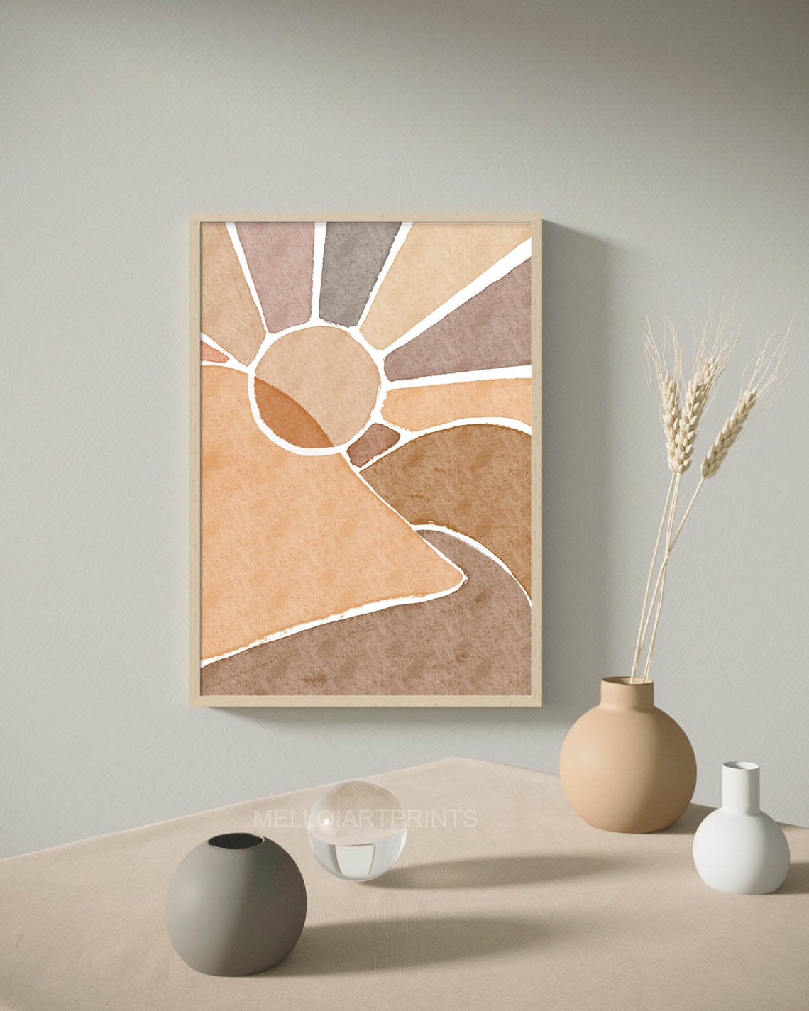 Burnt Orange Abstract Sunrise Geometric Terracotta Modern Wall Art - Image 2