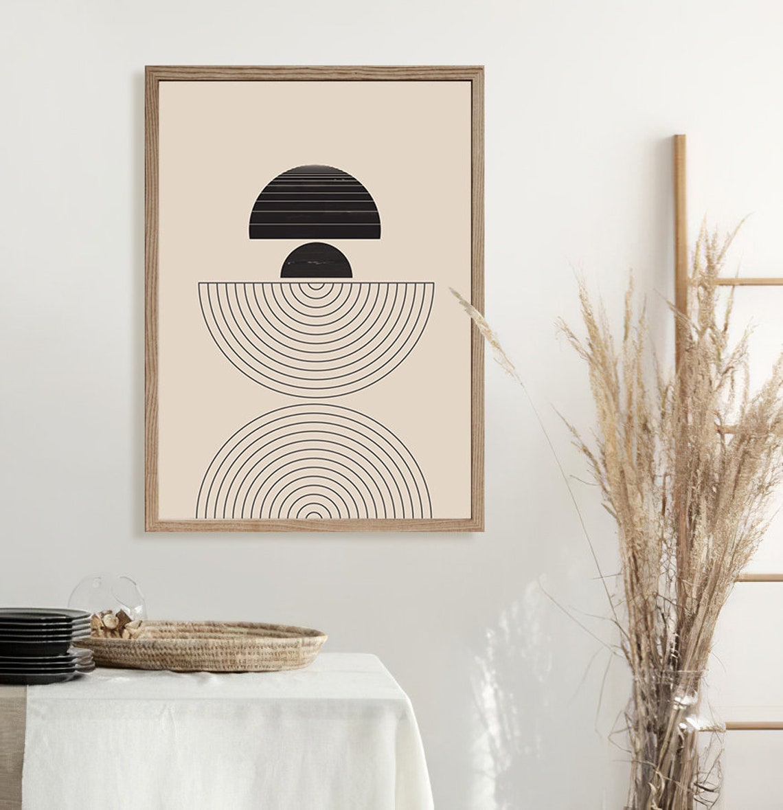 Black Beige Mid Century Geometric Arches Bold Line Art Poster - Image 3