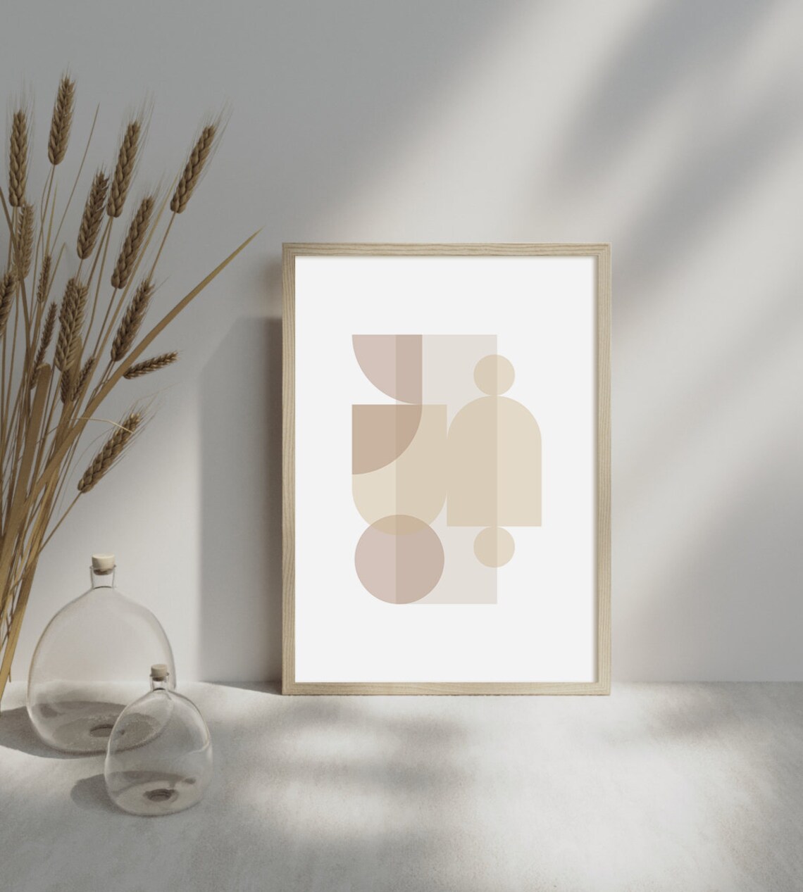 Pastel Geometric Shapes Mid Century Modern Beige Abstract Art Poster - Image 2