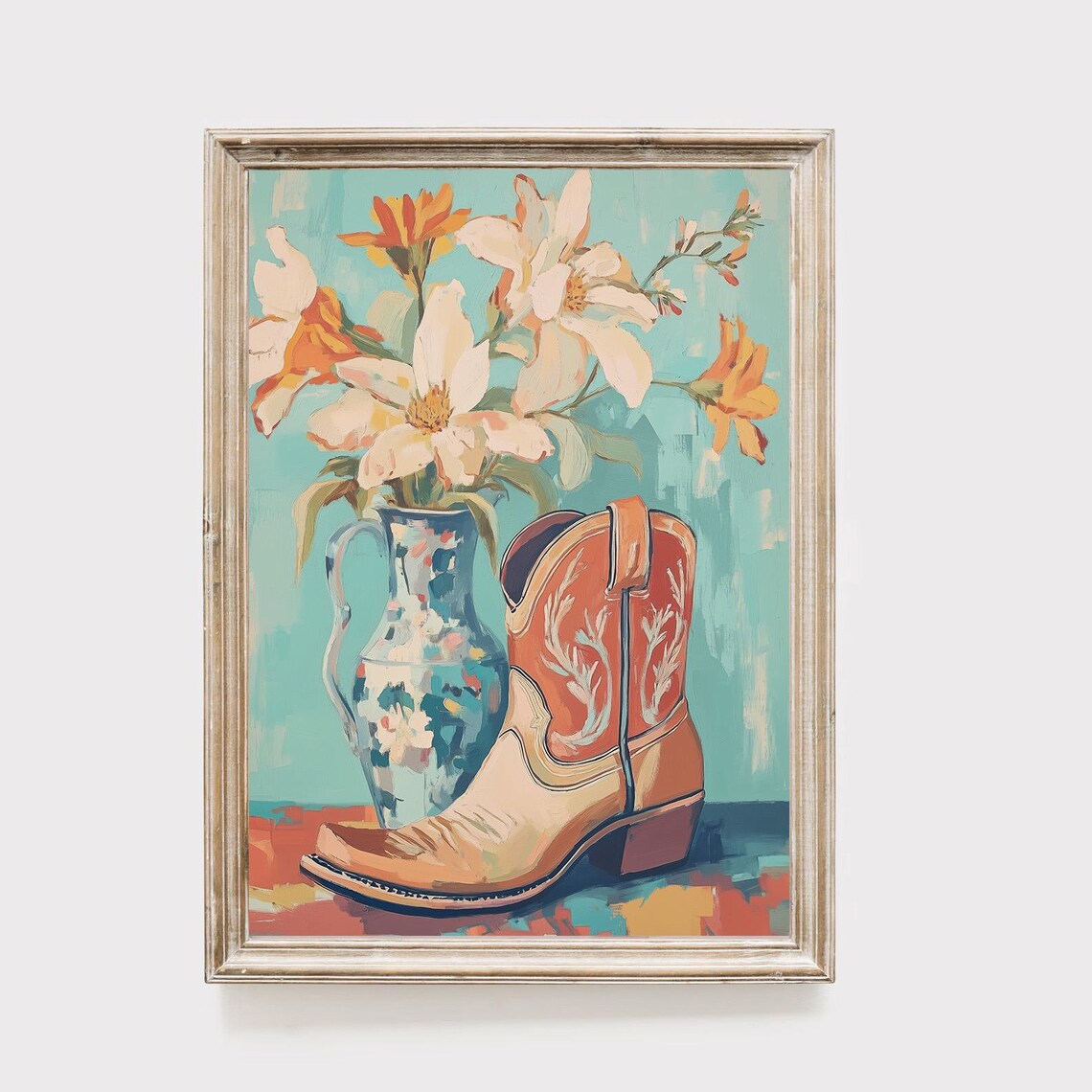 Cowboy Boot Floral Pitcher Wildflowers Western Rustic Poster