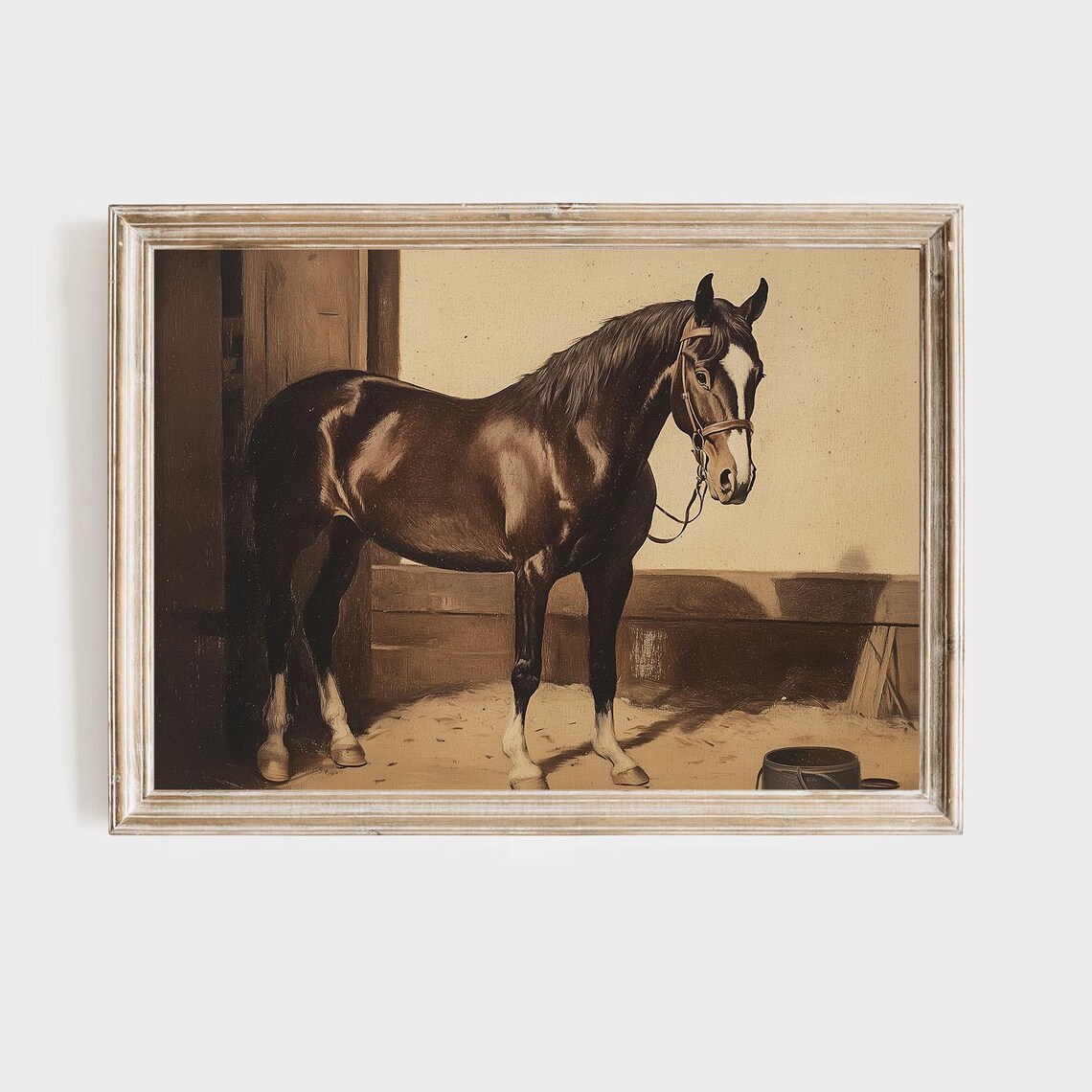 Brown Horse Standing Vintage Stable Equestrian Portrait Poster