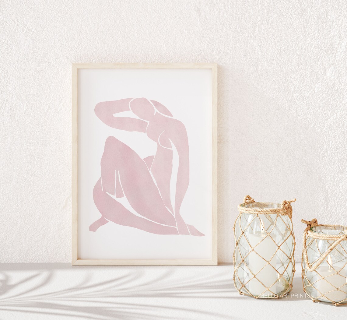 Seated Woman Figure in Soft Pink Minimalist Line Art Feminine Poster - Image 2