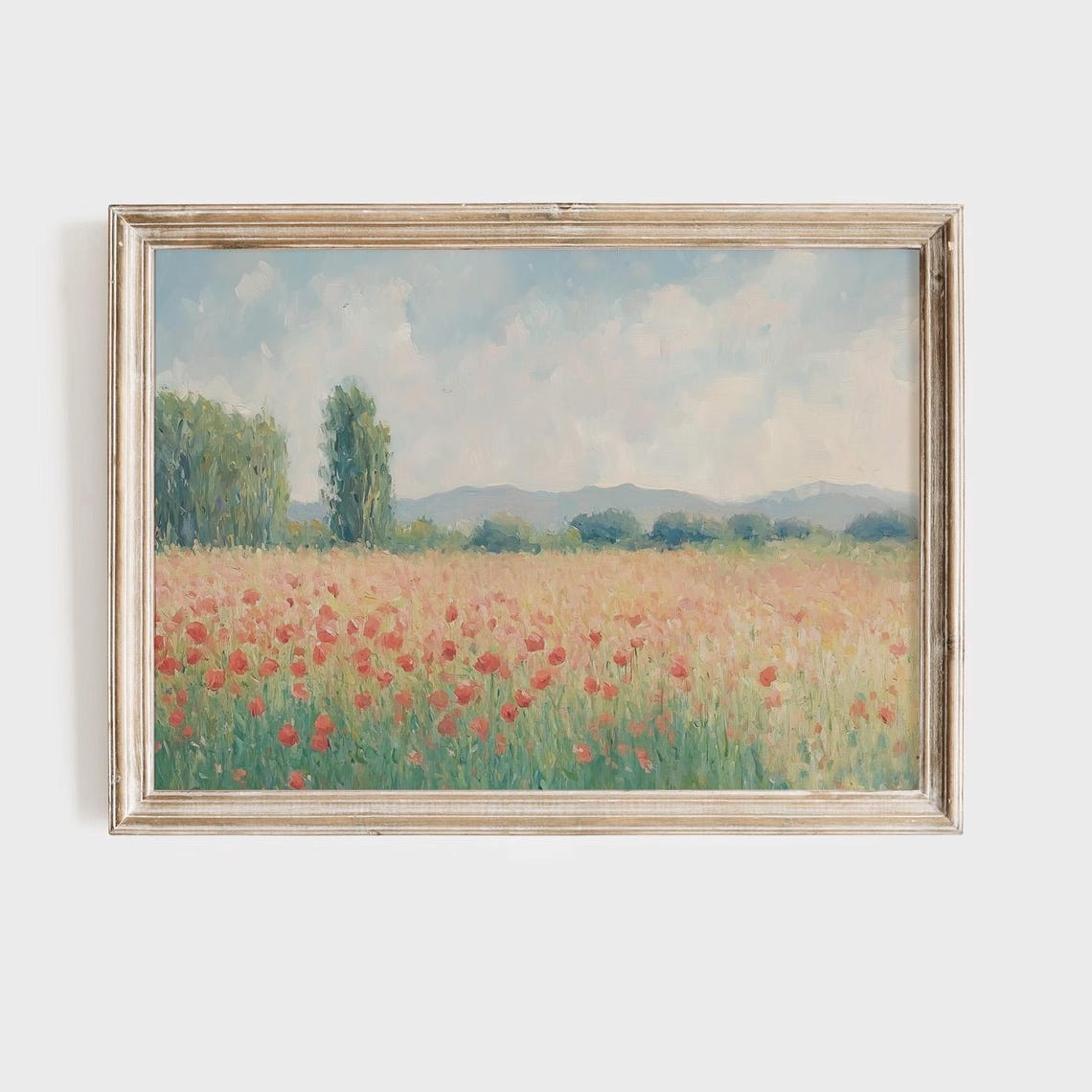 Red Poppy Field Impressionist Landscape Pastel Sky Floral Art Poster