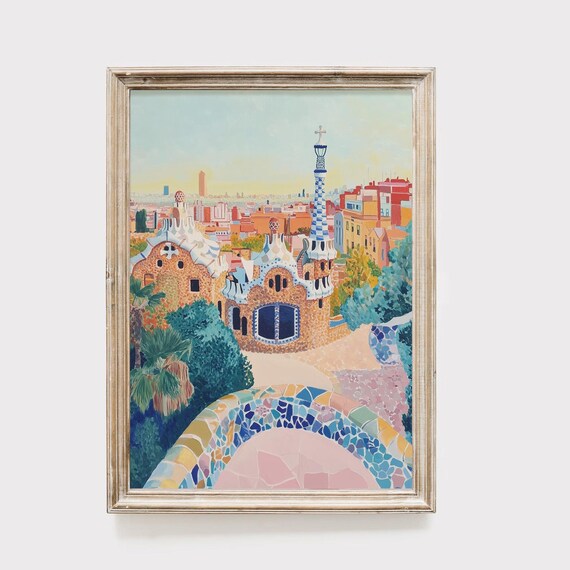 Park Guell Barcelona Gaudi Mosaic Gatehouses Colorful City Poster