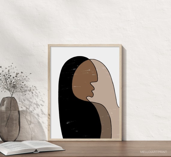Beige Black Woman Portrait Art Modern Wall Art Beige Abstract Wall Art Minimalist Print Wall Decor Living Room Wall Art