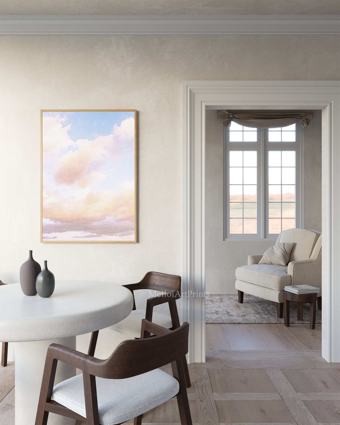 Pastel Vanilla Sky Cloud Watercolor Soft Neutral Sky Art Poster - Image 3