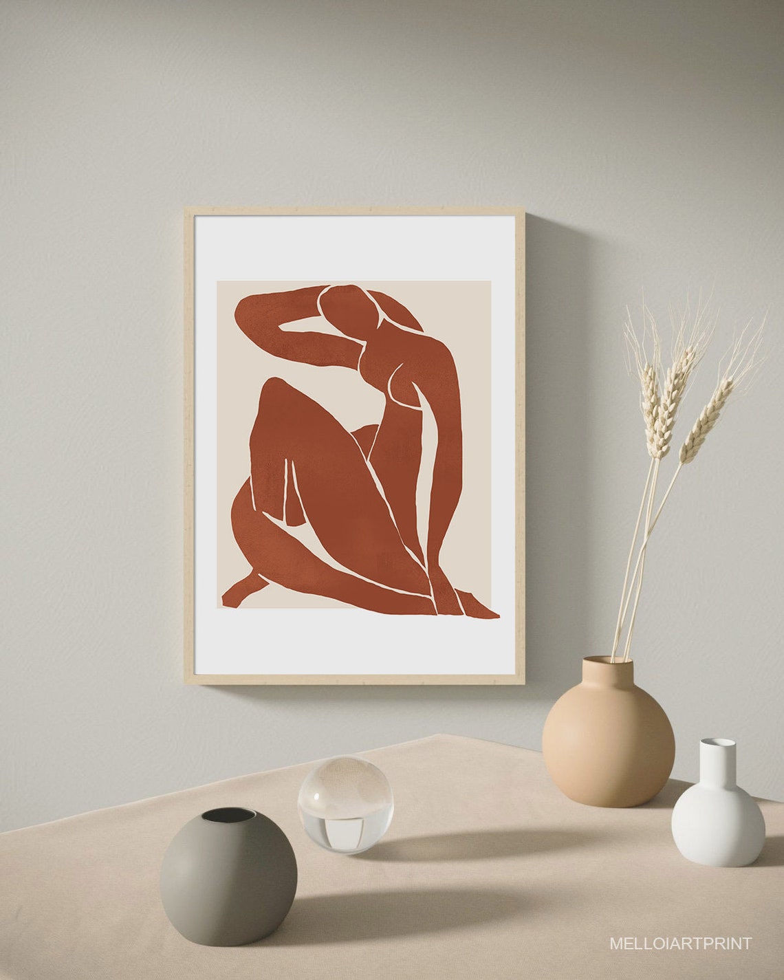 Terracotta Seated Figure Abstract Modern Nude Minimal Art Poster - Image 3