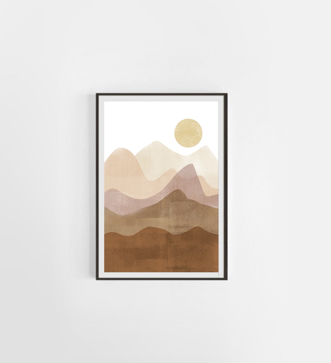 Muted Earth Tone Layered Mountains Sun Mid Century Modern Print - Image 2