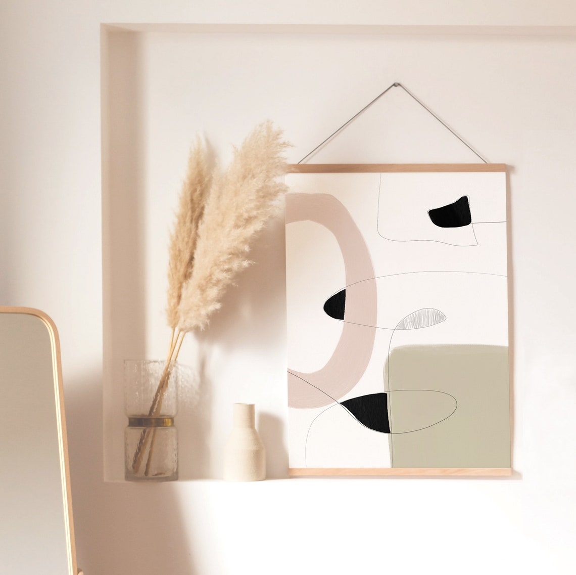 Blush Pink Beige Black Abstract Line Composition Modern Art Poster - Image 3