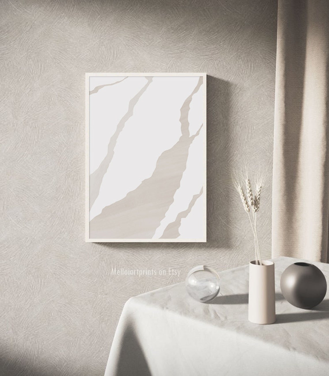 Calm Diagonal Beige Stripe Bands Minimalist Abstract Wall Art - Image 3