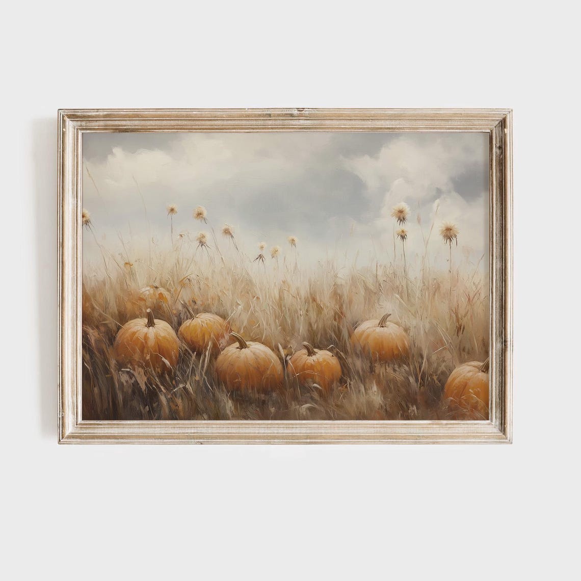 Pumpkin Field at Harvest Autumn Landscape Rustic Farm Painting Poster