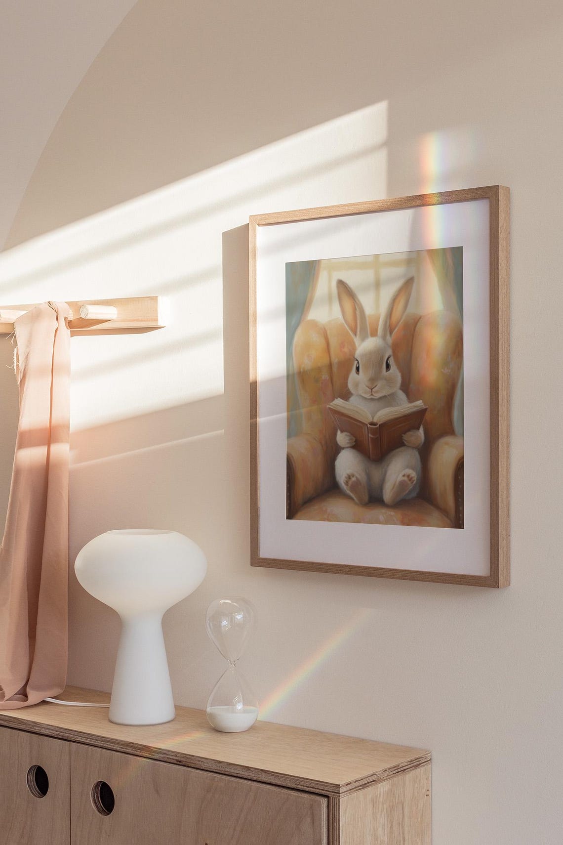 Bunny Reading Art Print Rabbit Illustration Nursery Wall Decor Childrens Book Lover Gift - Image 2