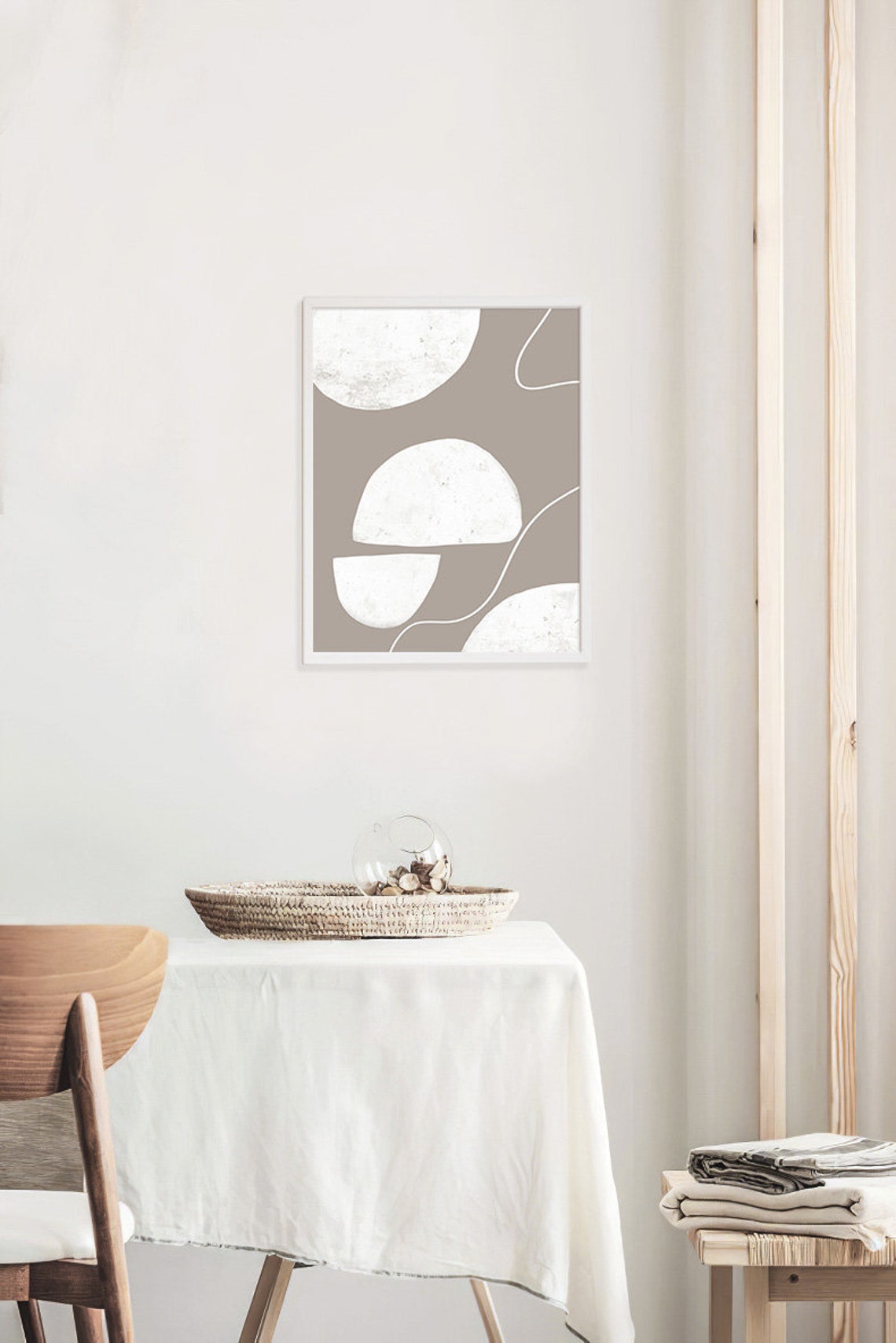 White Pebble Shapes Abstract Art Taupe Minimalist Modern Poster - Image 2
