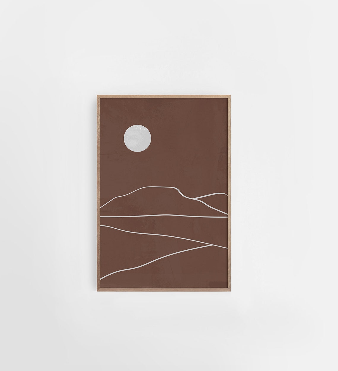 Terracotta Deep Brown Mountain Line Art Minimalist Moon Sunset Poster - Image 2
