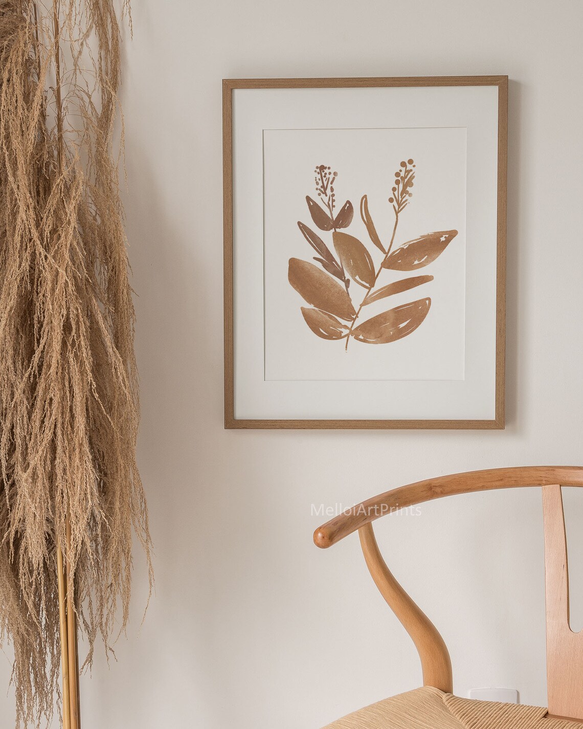 Golden Brown Botanical Sprig Watercolor Minimalist Plant Poster - Image 2