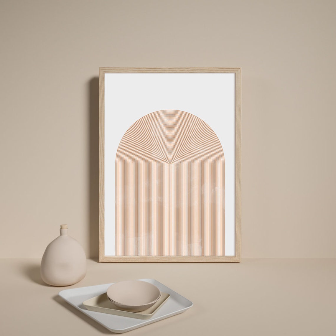 Geometric Arch Concentric Tan Lines Mid Century Modern Poster - Image 2