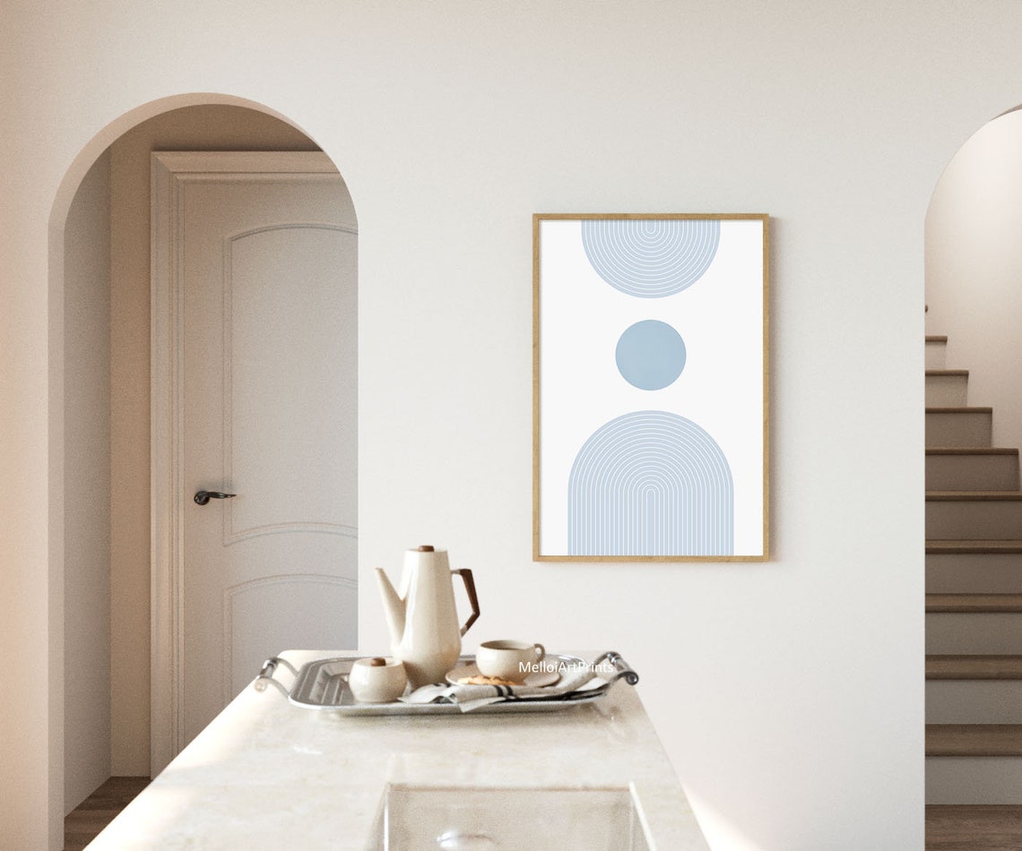 Minimalist Light Blue Geometric Arches Concentric Circles Art Poster - Image 3